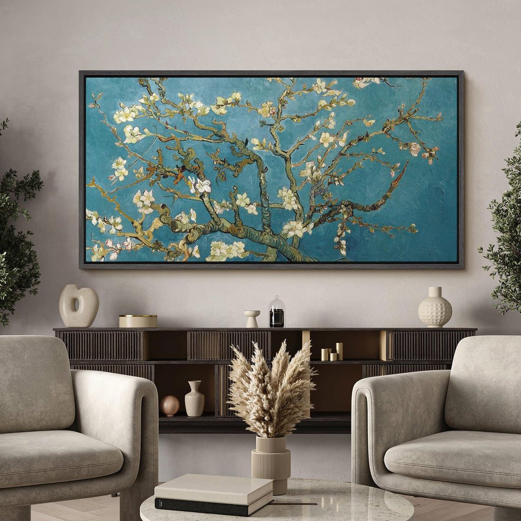 Extra Large Framed Canvas Print Wall Art Almond Blossom Branches Van Gogh Style Botanical Retro Fine Art