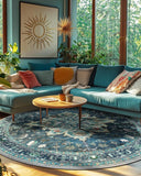Area Rugs Washable Non-Slip, Floral Vintage Distress Print Pattern Medallion Carpet for Living Room Bedroom