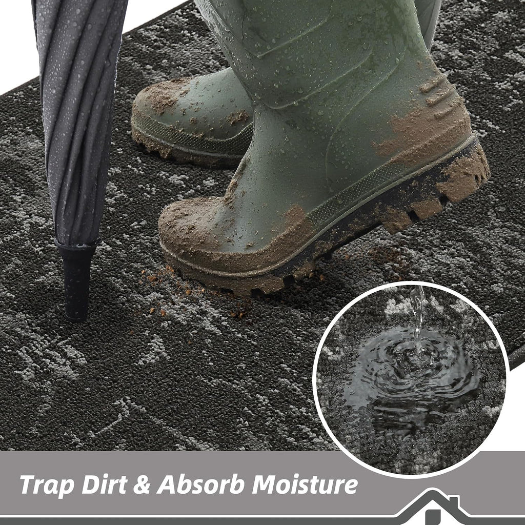 Door Mat Indoor Entrance Dirt Trapper Washable, 24x36in, Dark Grey | Dirt & Moisture Trap Absorbent, Non-Slip TPR
