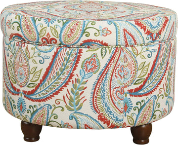 Home Decor | Upholstered Round Storage Ottoman | Ottoman with Storage , Bold Paisley Large