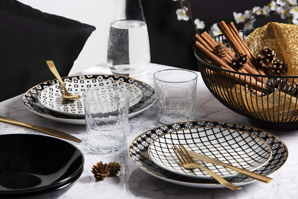 Monochrome 18-Piece Porcelain and Ceramic Stoneware Dinner Set
