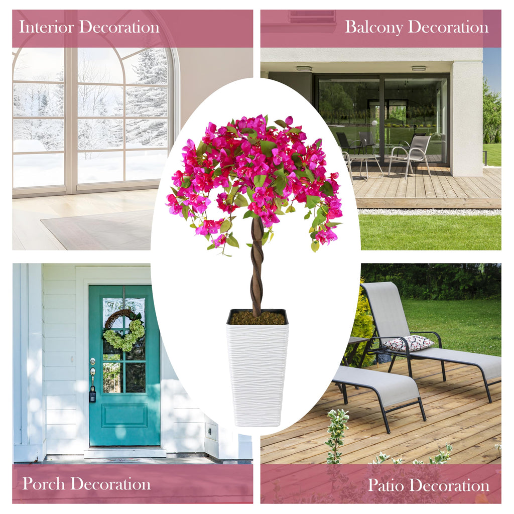 2PCS 4FT Artificial Bougainvillea Tree Fake Flower Tree with Pots