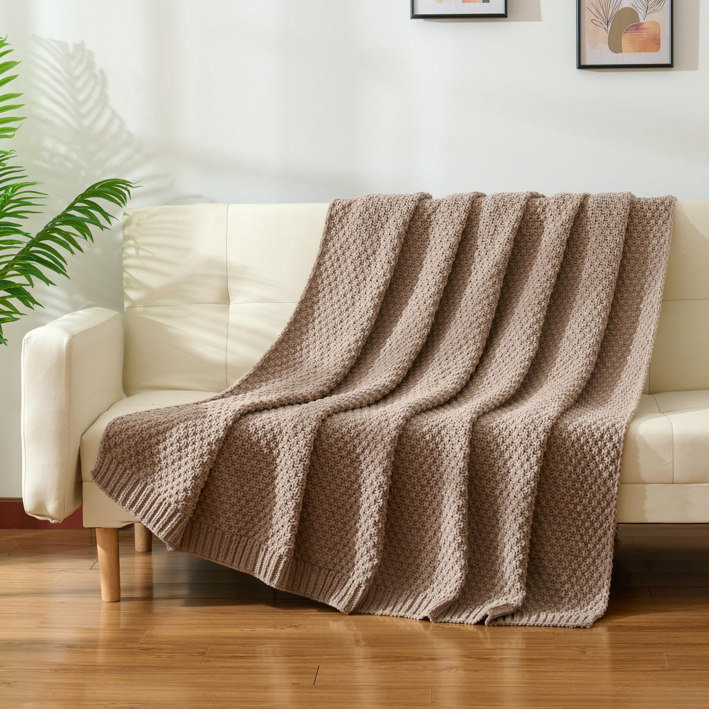Chunky Chenille Knit Throw Blanket for Couch 50"x60"