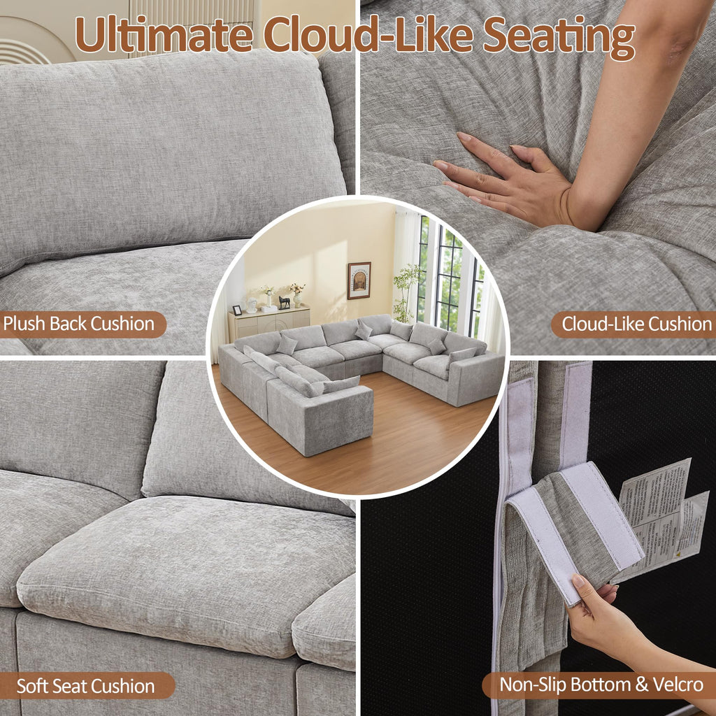 146''Cloud Boneless Sectional Couch, Modular Sectional Sofa Deep Seat, Oversized Upholstered Convertible Comfy 8