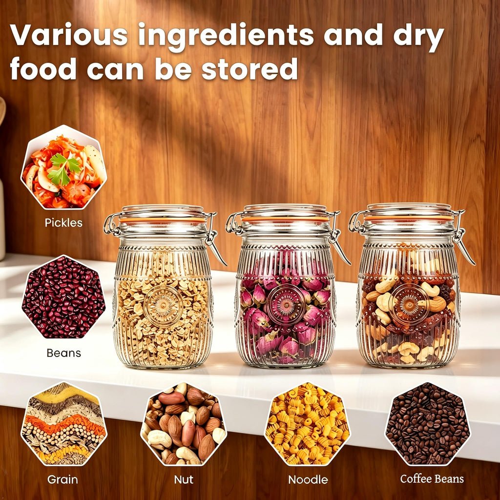 Wide Mouth Vintage Mason Jars with Airtight Lid 32oz Canister 6-Pack