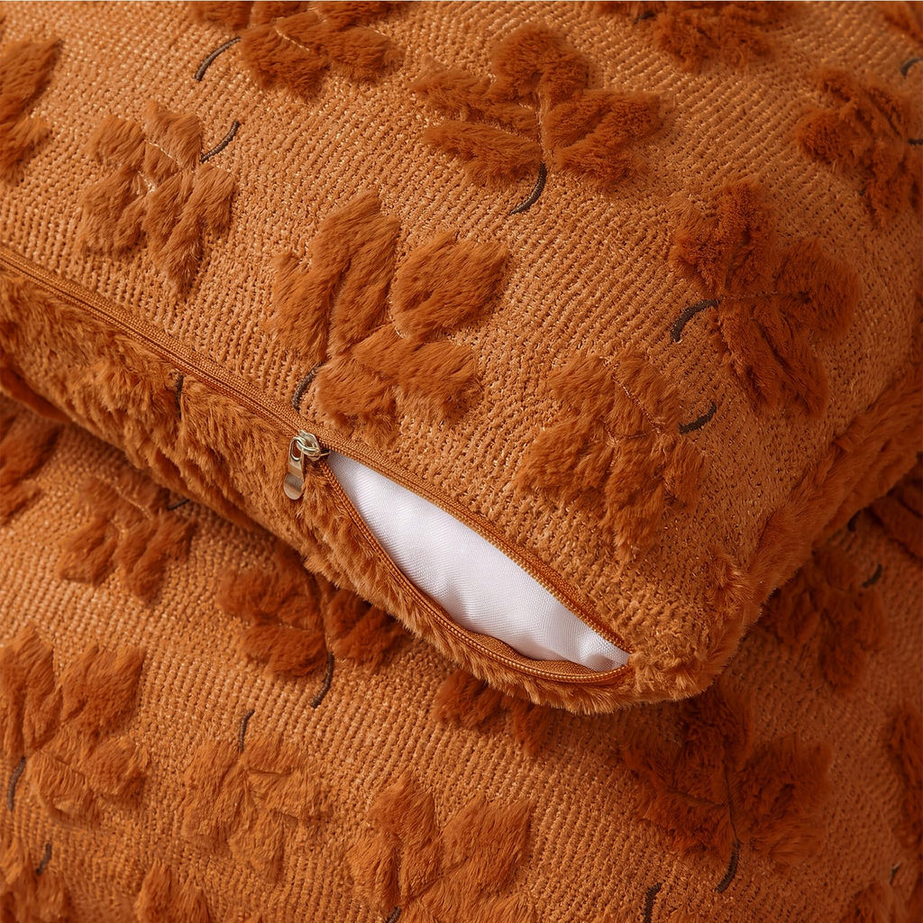 Fall Throw Pillow Covers 20x20 Set of 2 Rust Orange Plush Maple Leaf