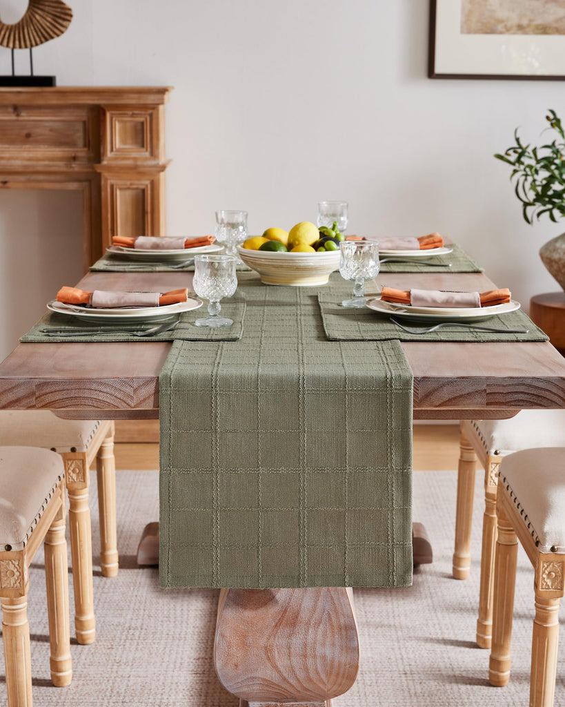 Linen Checked Farmhouse Placemats Set of 4, Olive 13x19in