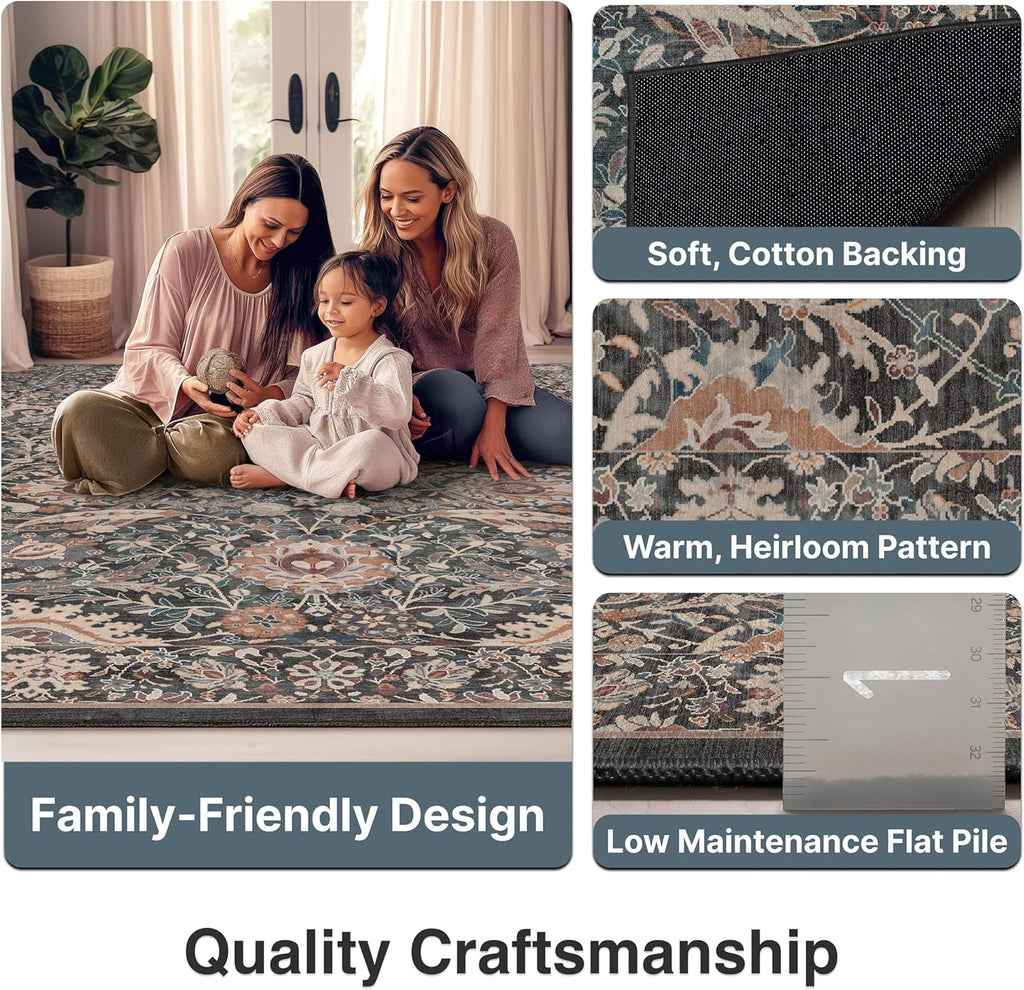 25 ft Hallway & Stair Runner Rug, Charcoal Grey Oriental, 2'3" x 24'9" Low Pile Flat Weave Long Runner