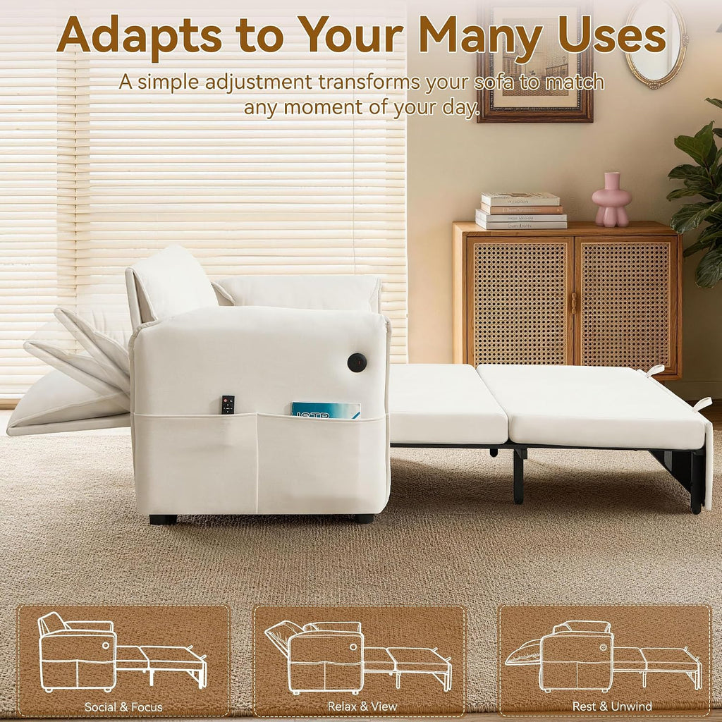 63" 3-in-1 Velvet Convertible Sleeper Sofa Bed, Modern Adjustable Backrest Loveseat Pull Out Couch with USB & Side