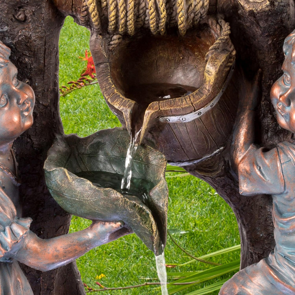 Boy and Girl Outdoor Water Fountain - Cascading Waterfall with Soothing Sounds and 4 LED Lights or Patio by (Antique