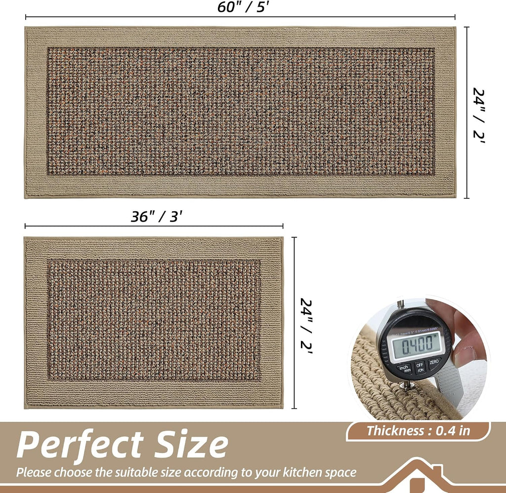 Kitchen Rugs Set of 2, Non Slip Washable, 24"x36"+24"x60", Taupe | Kitchen Mats for Floor, Extra Absorbent and Stain