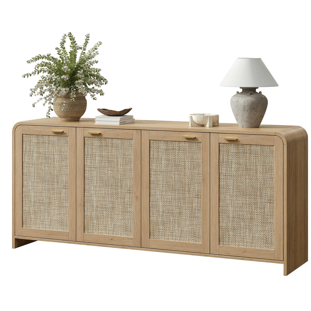 67" Rattan Sideboard Buffet Cabinet with Storage, Natural Oak