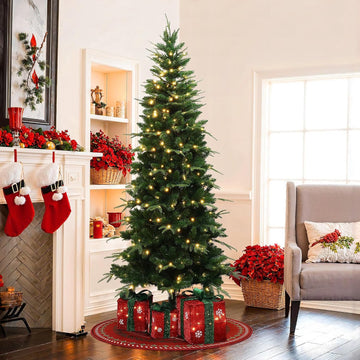 LuxenHome Slim Christmas Tree, Prelit Skinny Artificial Christmas Tree