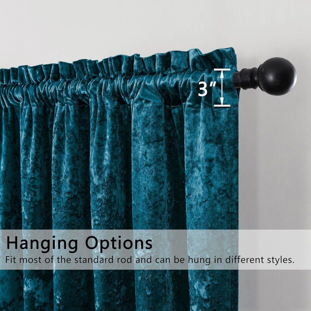 Tranquil Blue Crushed Velvet Curtains 52x84inch Rod Pocket Luxurious Thermal Insulated Soundproof Drapes Soft and