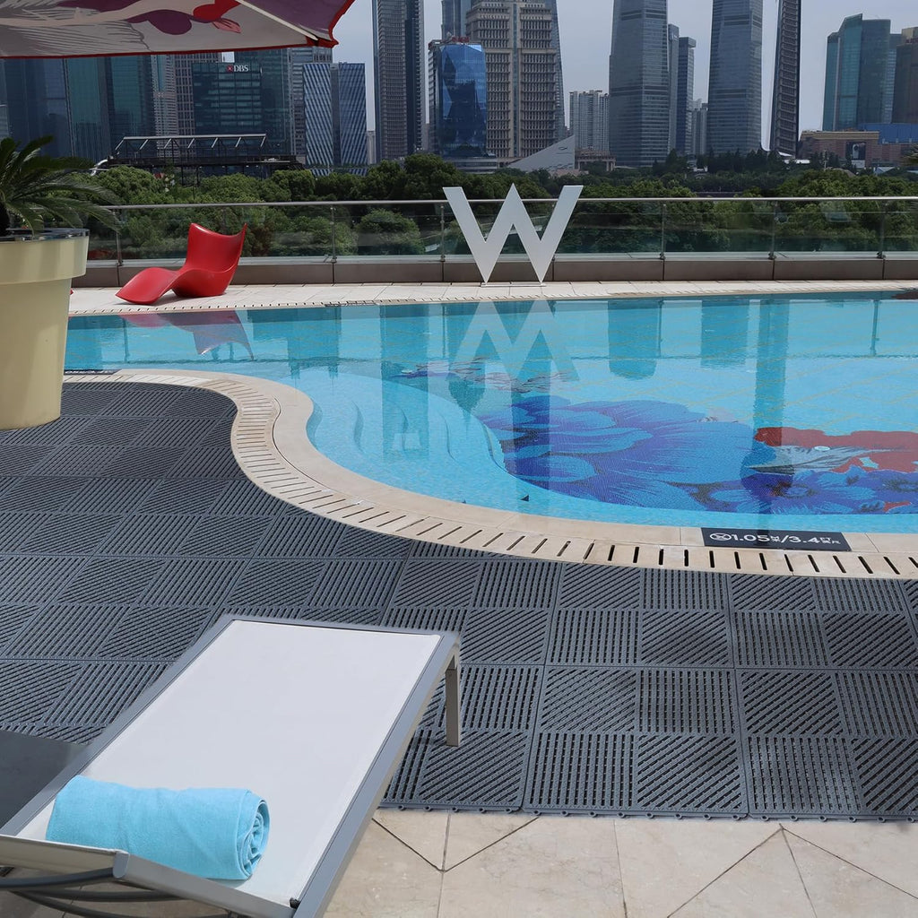 18 Pack Interlocking Drainage Tiles Double Non-Slip Tiles Mat with Drain Holes for Pool, Bathroom, Shower, Pantry