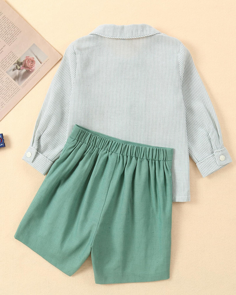 Toddler Baby Boys' Clothing Sets Vintage Fall Boy Clothes Long Sleeve Button Down Shirts Pants Set with Peter Pan