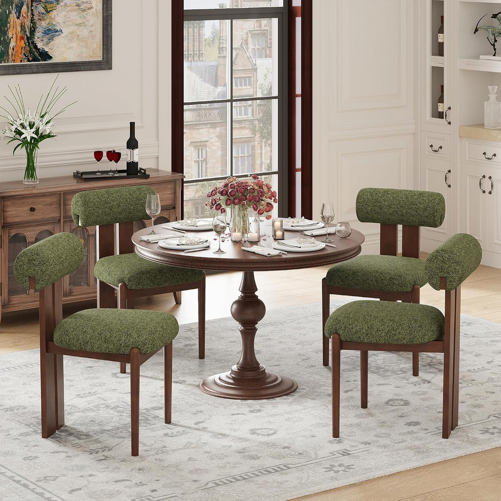 Modern Wooden Dining Chairs Set of 2, Upholstered Fabric Kitchen Chairs with Sculptural Backrest, Mid-Century