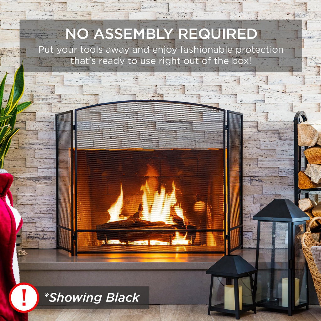 47.5x27.25in 3-Panel Simple Steel Mesh Fireplace Screen, Fire Spark Guard Grate Home Decor w/Rustic Worn Finish