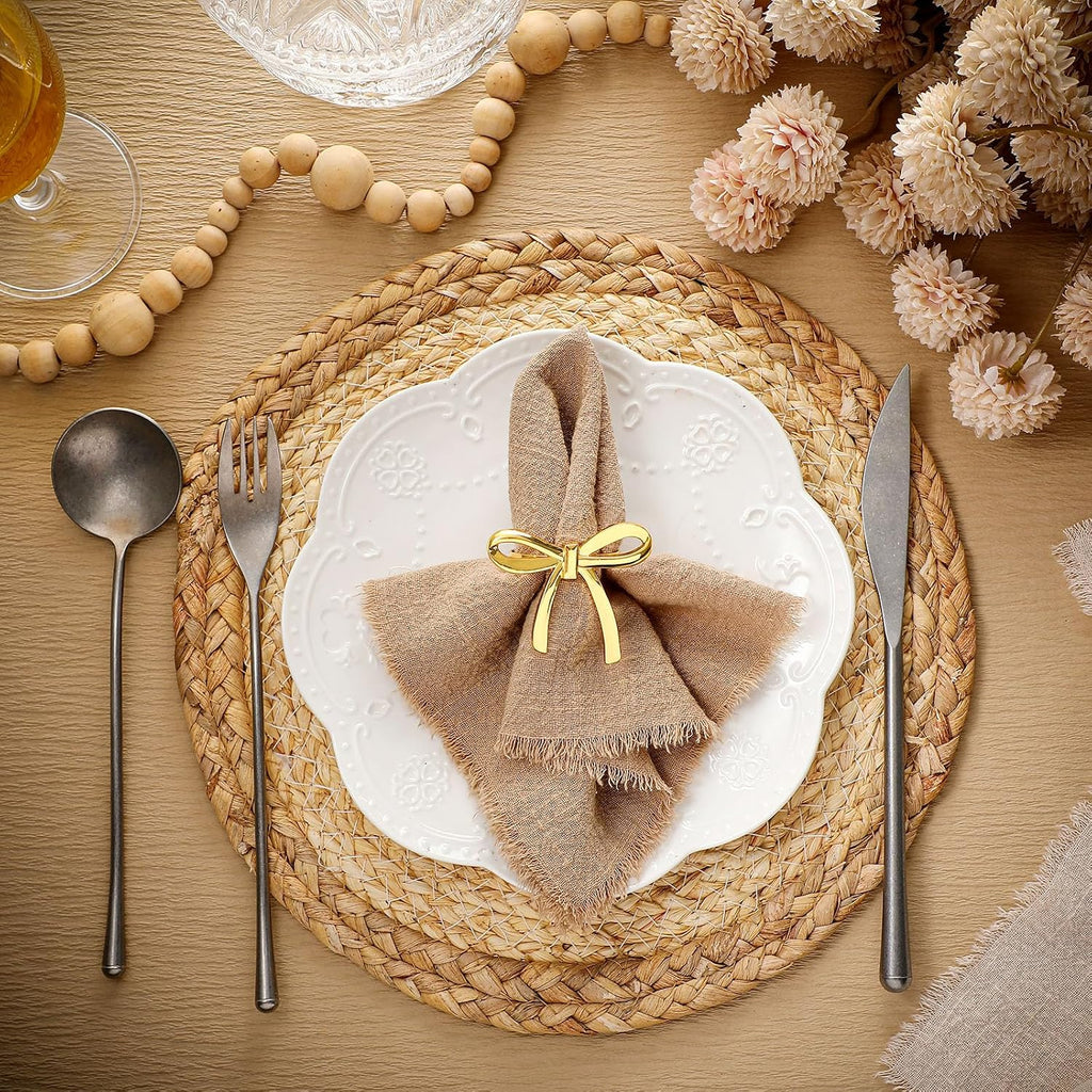 Gold Bow Napkin Rings, Metal Butterfly Holders Wedding - Set of 12