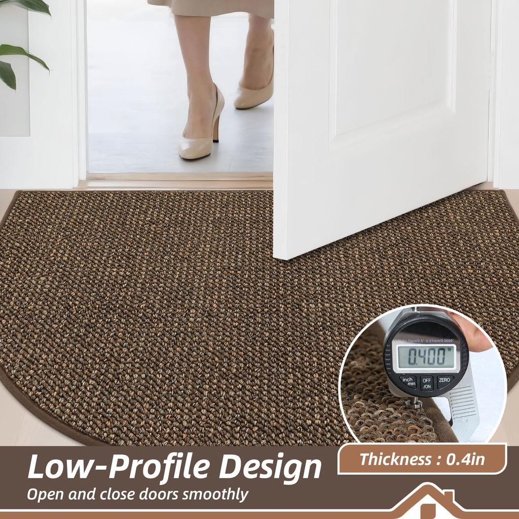 Dirt Trapper Door Mat 24" x 36" Half Circle Non Slip Rugs, Brown