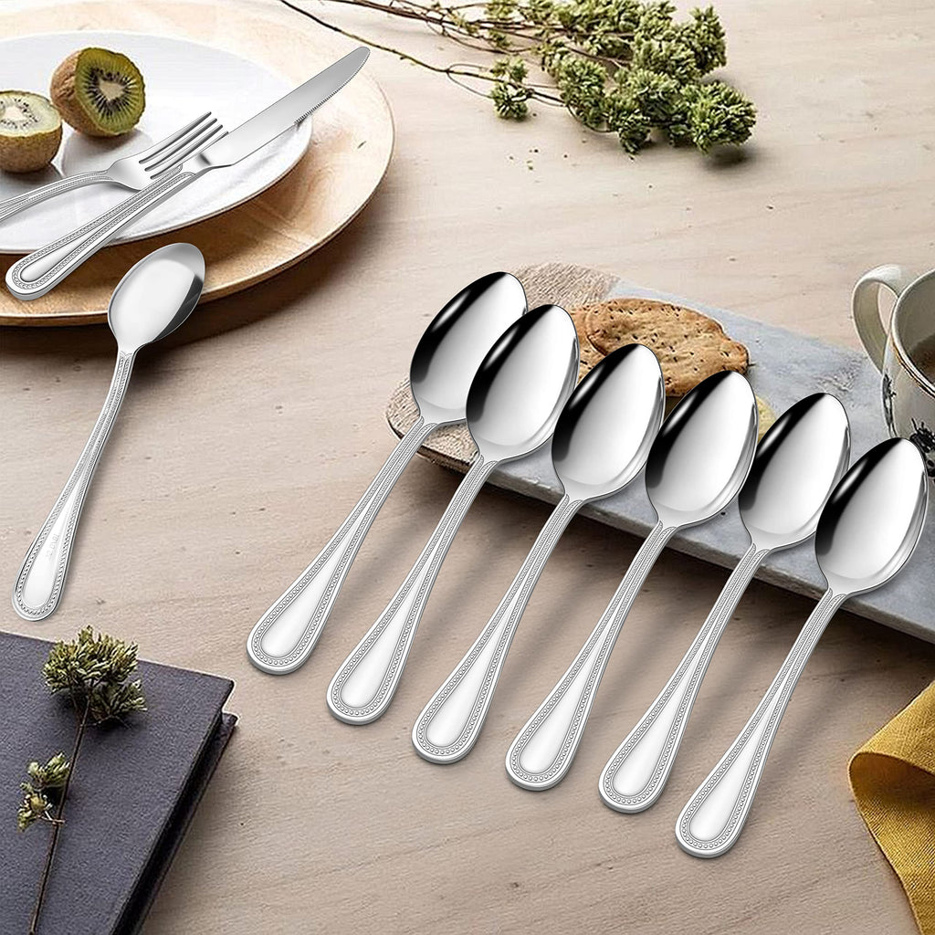 24-Piece Forks and Spoons Silverware set, Stainless Steel Flatware with Pearled Edge /Kitchen, Include 12 Dinner