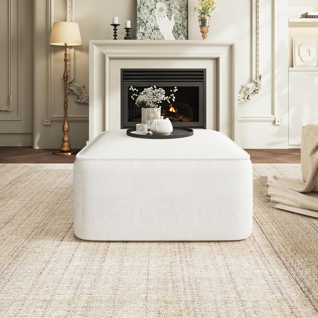 Isa Velvet Ottoman Footstool, Square Pouf Poufee Footrest Ottoman Large Seat, Modern Side Table Bedroom Home Decor