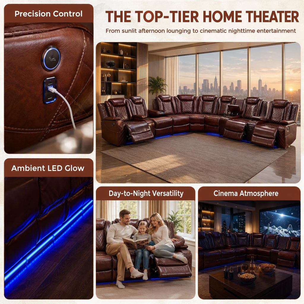Power Reclining Sectional Sofa Set with Recliner Chair, Black Breathable Faux Leather L-Shaped Couch with LED Lights