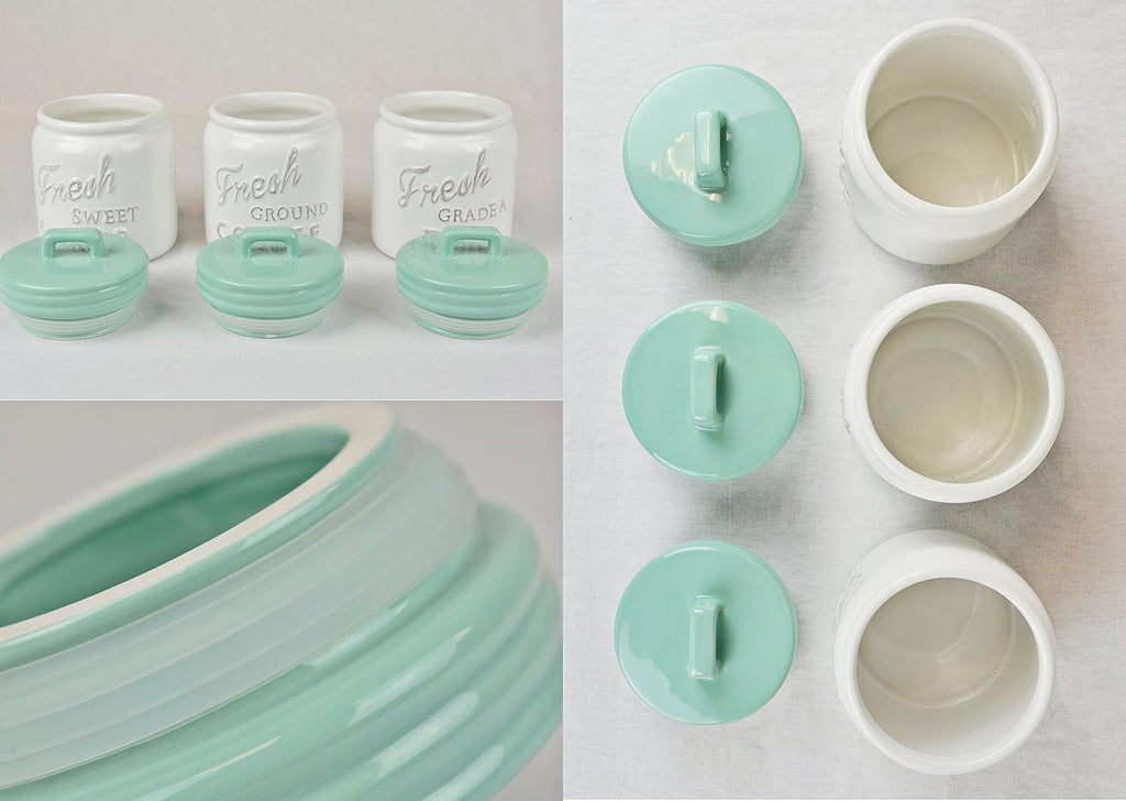 Kitchen Accessories Collection Ceramics, Jar Canister Set, Aqua, 3 - Set of 3
