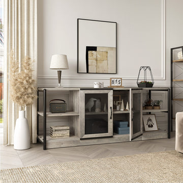 TV Stand for 65 inches TVs, Farmhouse Entertainment Center with Storage Cabinet and Mesh Doors, Industrial TV Media
