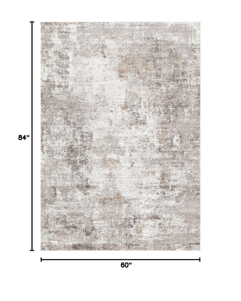 5x7 Non-Slip Machine Washable Area Rug - Modern Abstract Neutral Carpet - Soft Low Pile Stain-Resistant Rug with