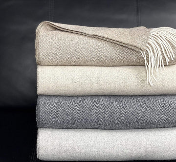 Wool Throw Blanket Geo Herringbone Pattern Oversized Couch Throw Blanket Fringe Trim Soft Merino Woolen Afghan