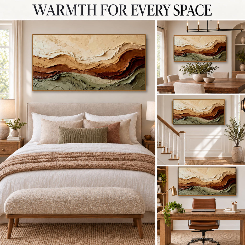 Earth Tone Layered Abstract Wall Art, Framed Canvas, 24x Inch