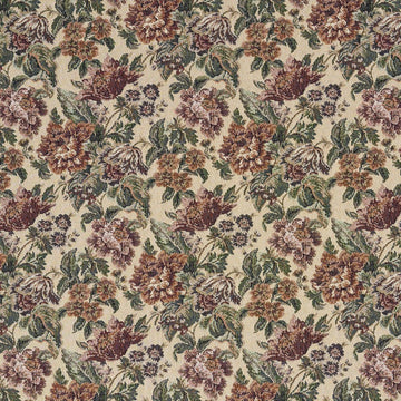 Burgundy Green and Orange Floral Tapestry Upholstery Fabric by The Yard - SKU: Talbot Petal