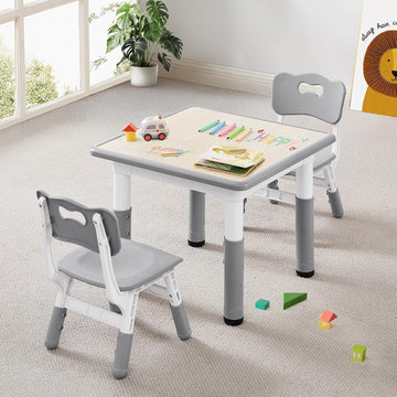 Kids Table & Chairs Set (2 Chairs) Height Adjustable for Ages 2-8 | Non-Slip Toddler Activity Table with Wipe-Clean