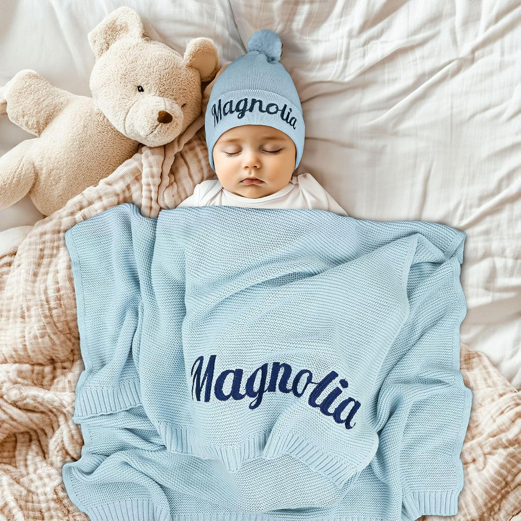 Blanket, 100% GOTS Organic Certified, Customized Swaddle Blanket with Name, Receiving Blankets for Boys and Girls