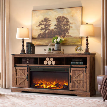 70" Farmhouse Fireplace TV Stand, Reclaimed Barnwood