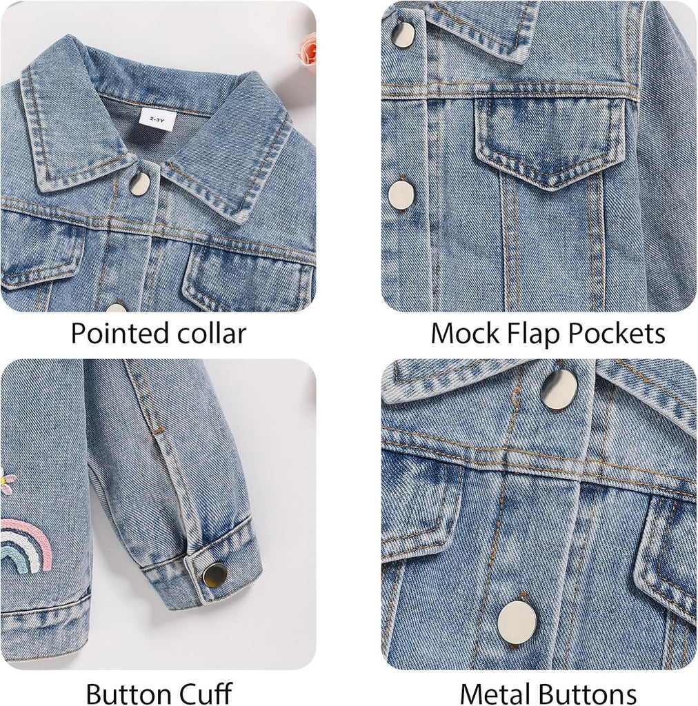 Girls Denim Jacket Little Kids Button Down Long Sleeve Jean Coat
