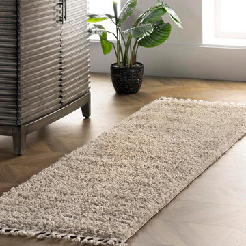 Neva Beige Solid Power Loomed Runner Rug, 2' x 6'