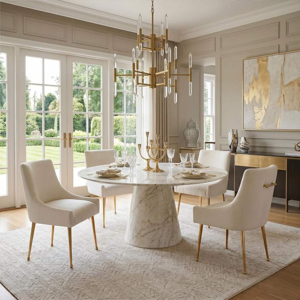 Dining Chairs Set of 4, Modern Velvet Dining Chairs with Gold Metal Legs, Upholstered High Back Kitchen Chairs with