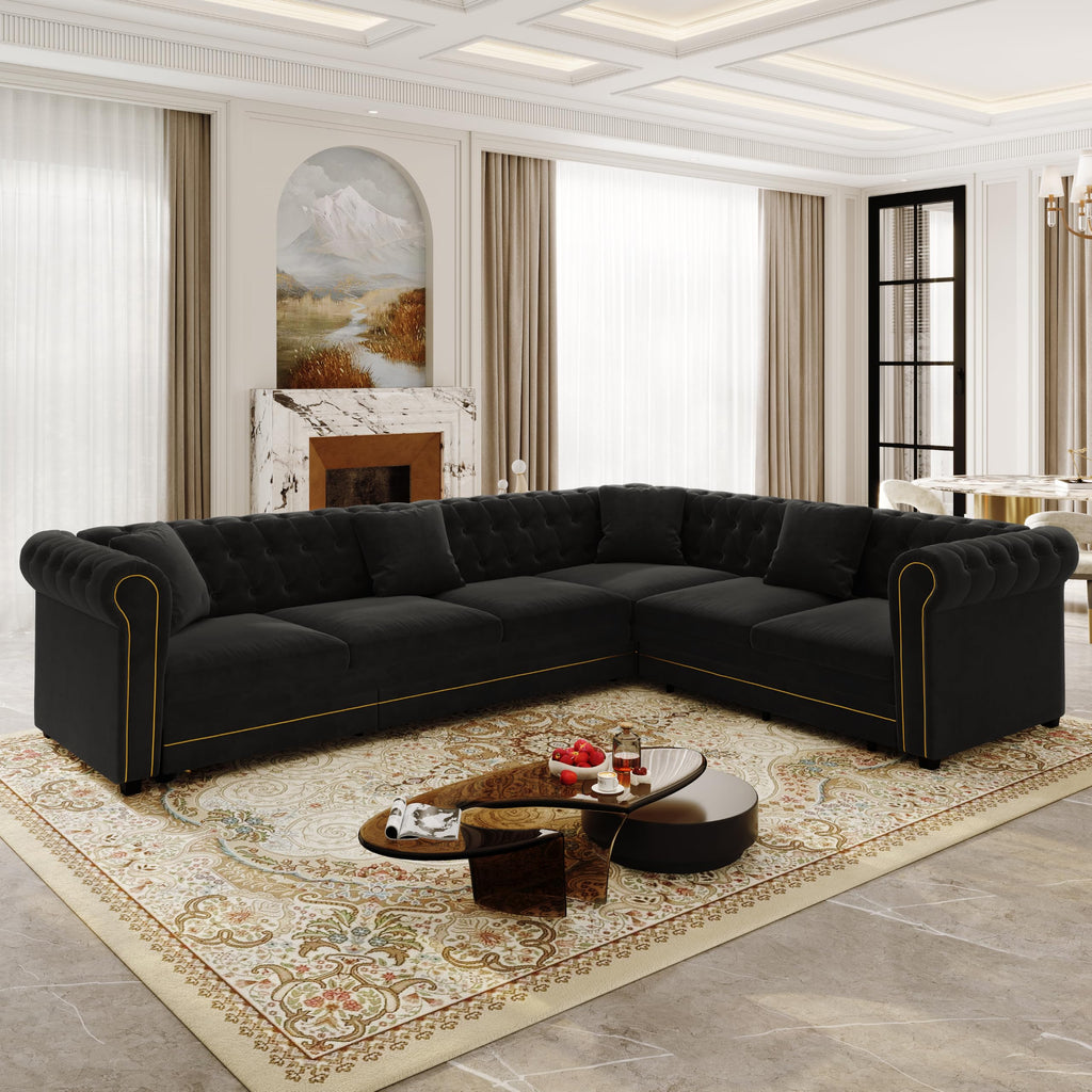 115.3" Sectional Sleeper Sofa with Pull Out Bed, Oversized Comfy Button-Tufted Velvet L Shaped Convertible Sleeper