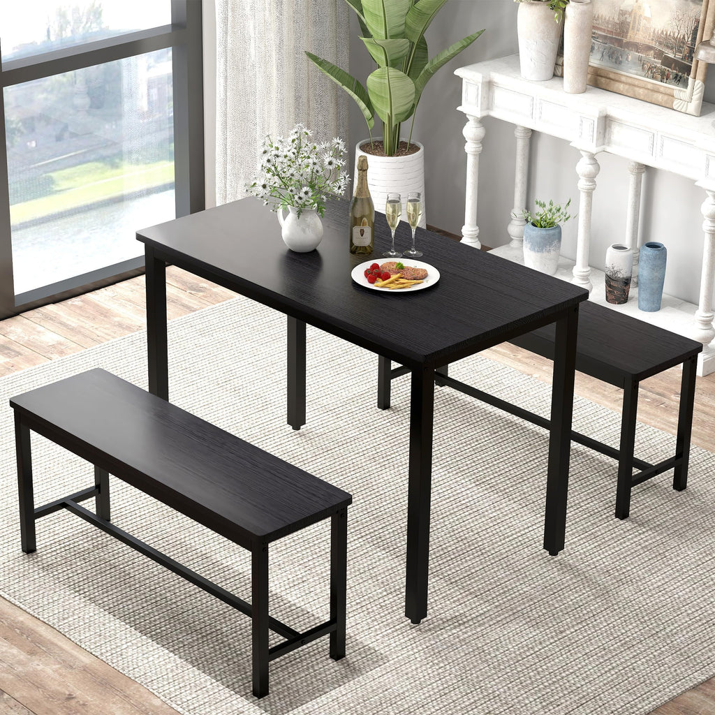 Sturdy Durable Dining Table Set for 4 with Bench, Easy to Assemble Kitchen Table with Bench, Space-Saving Ideal