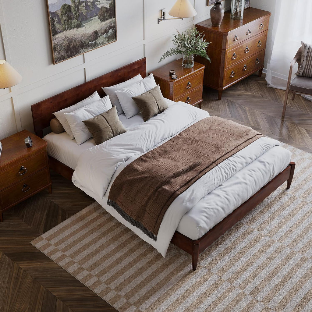 Aria Queen Solid Wood Modern Low Profile Platform Bed, Walnut