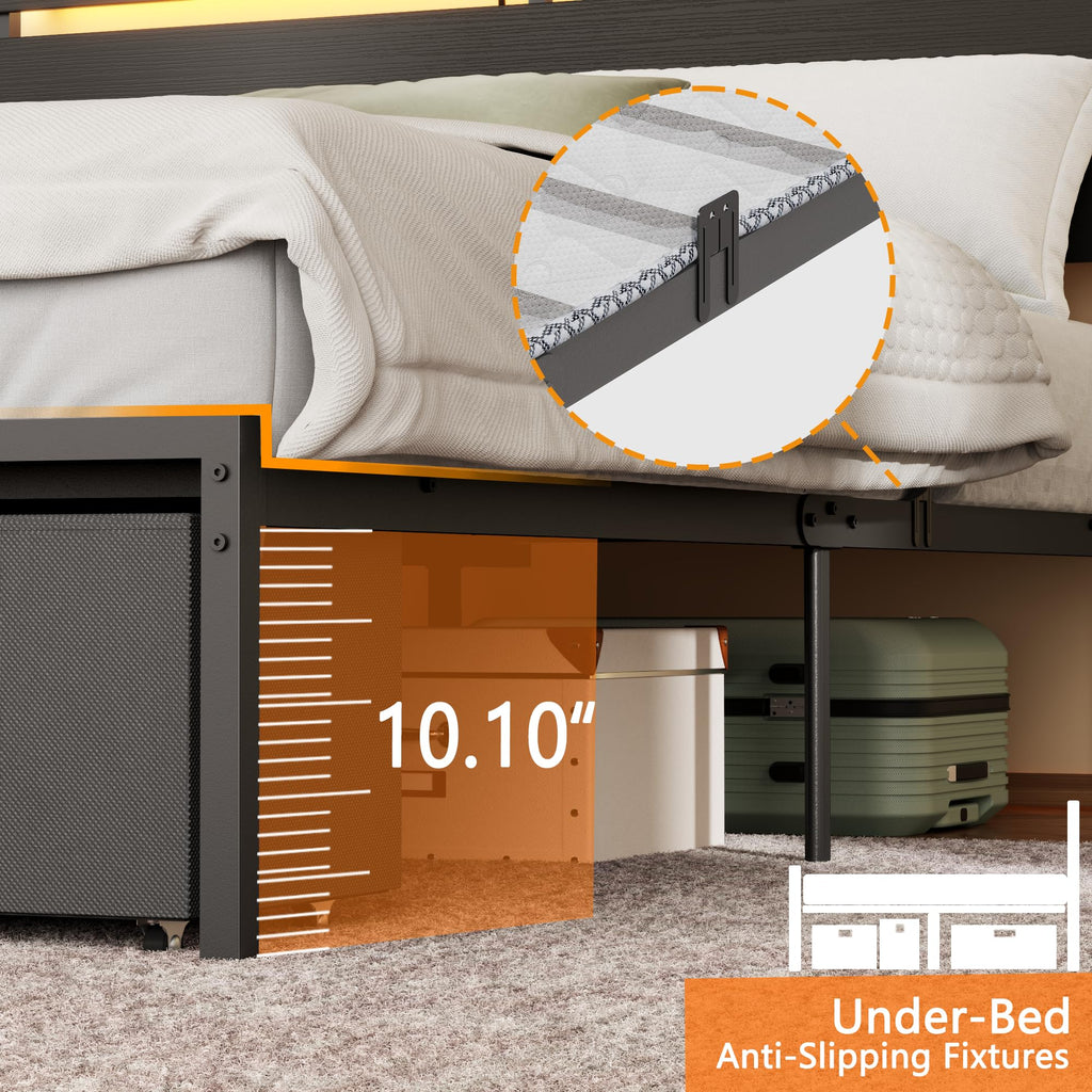 Full Size Bed Frame with Wood Headboard, 2 Storage Drawers & Shelf