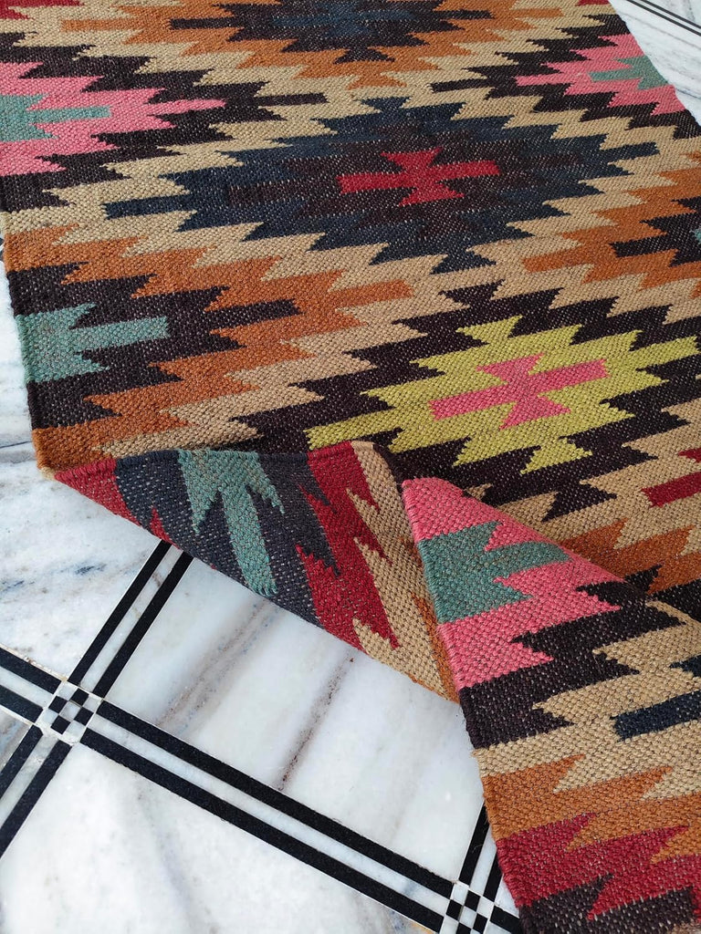 Art & Rugs 3'x5' Reversible Kilim Area Rug - Handwoven Wool & Jute Flatweave - Indoor/Outdoor Rug, Dining
