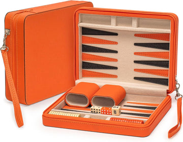 Travel Size Backgammon Mini Game Set, Alanya - Magnetic Checkers and 9-inch Board in Sleek Leatherette Case - Classic