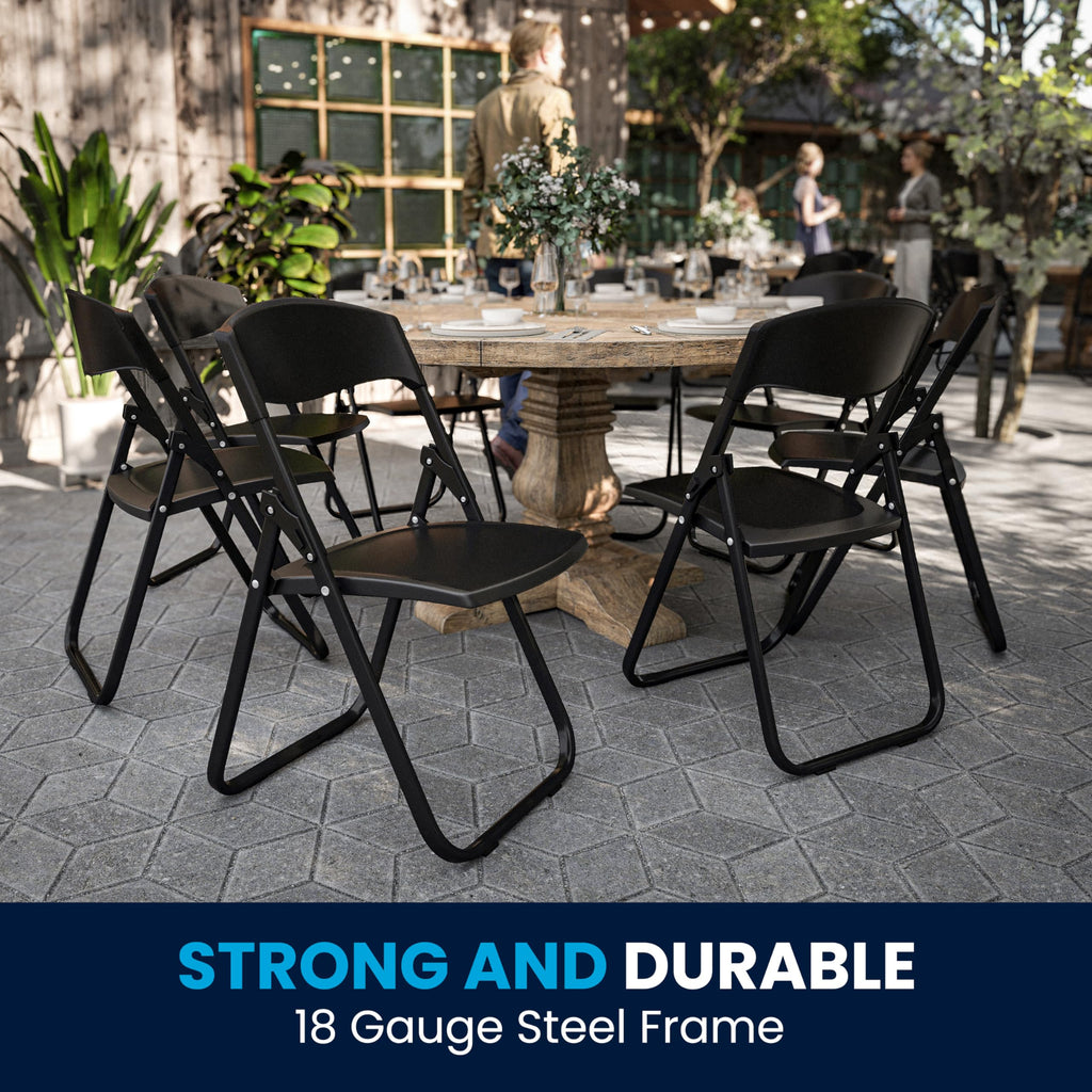 Series 500 lb. Capacity Heavy Duty Black Plastic Folding Chair with Built-in Ganging Brackets