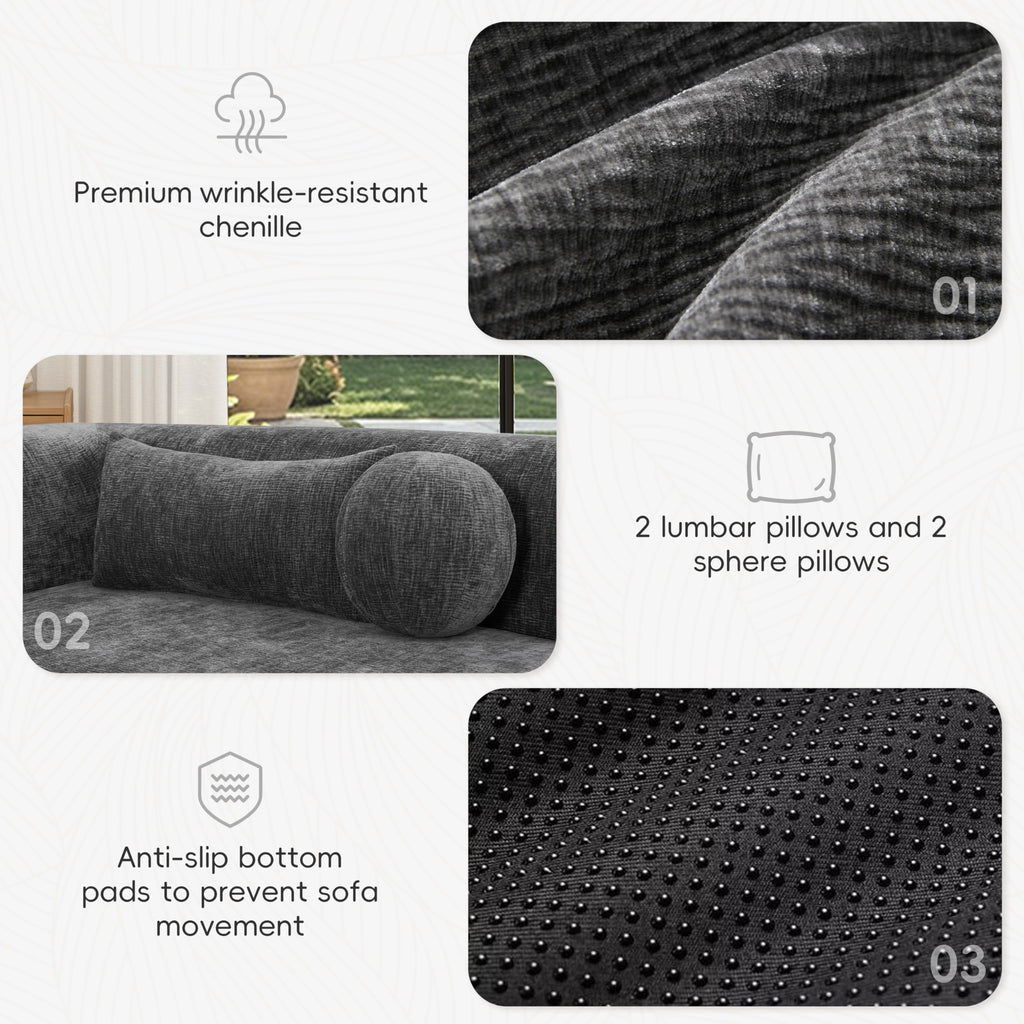 6 Seat Modular Curved Sectional Sofa, Frameless Chenille Arc Couch with 4 Pillows, Free Combination with Hook and