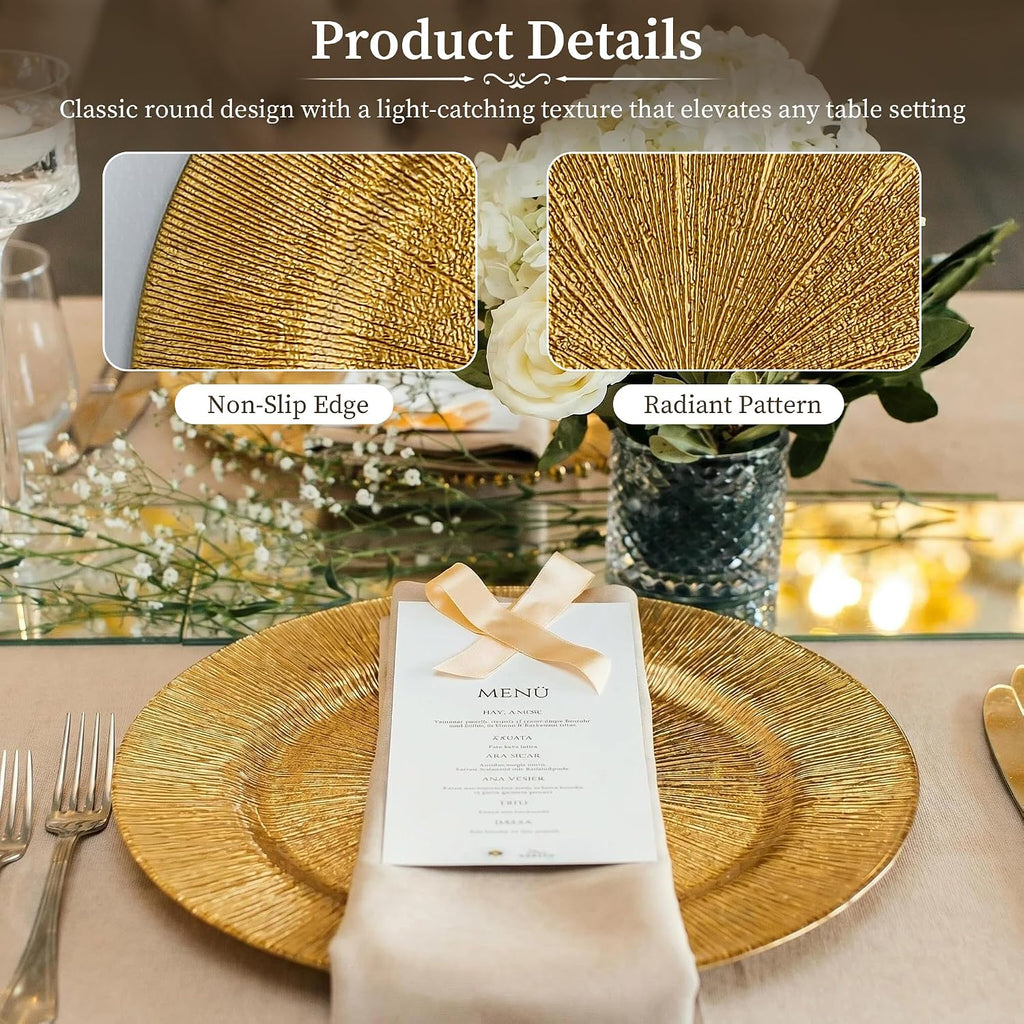 13'' Chargers for Dinner Plates, Gold Charger Plates Bulk - Set of 15