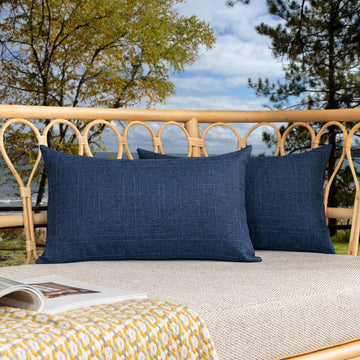 Outdoor Waterproof 12"x20" Lumbar Pillow Covers 2 Pack, Blue
