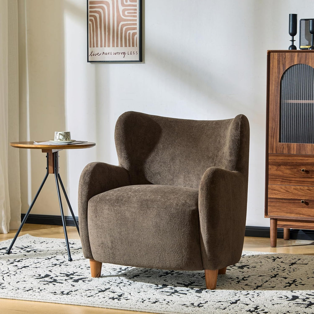 Auden Wingback Accent Chair, Fabric Club Chair, Velvet Upholstered Armchair, Curved Backrest Single Sofa, Soft